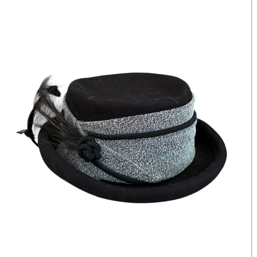 Mr. D vintage Stylish Black and Gray Hat with Feather Accent